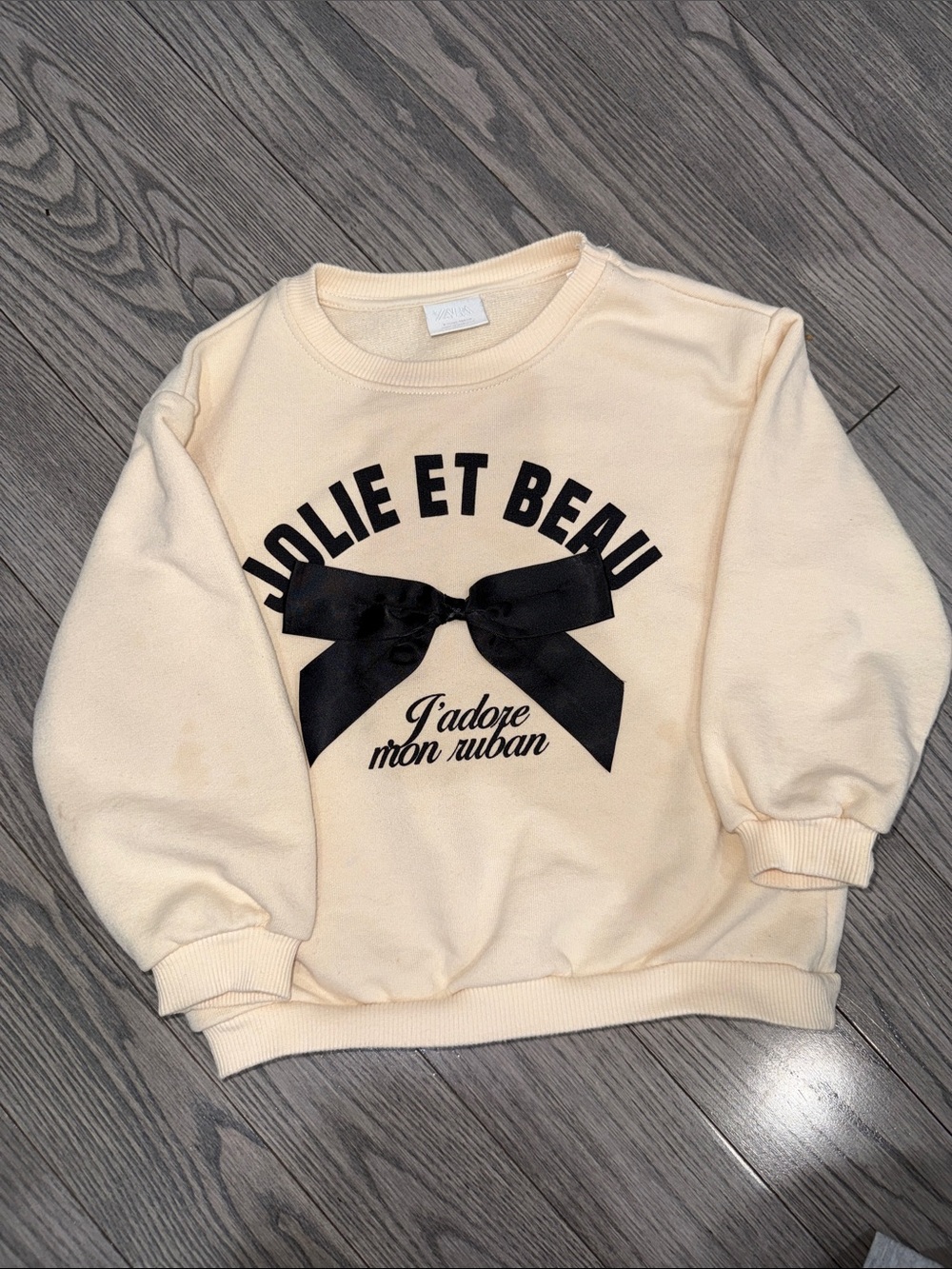 Zara Cream Sweatshirt with Black Bow Graphic